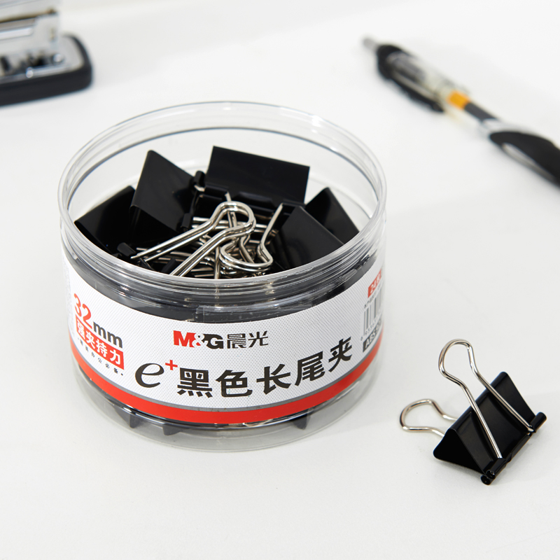 晨光（M&G） Eplus  長尾夾/長尾夾票夾 黑色( 3#ABS92734/32MM 24枚/筒)_http://m.bzsa.cn/img/images/C202008/1596769931944.jpg