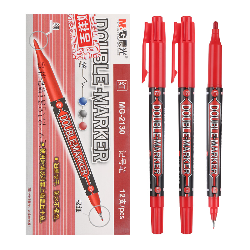 晨光（M&G） MG 2130 小雙頭油性記號(hào)筆 單支裝（紅色）_http://m.bzsa.cn/img/images/C202008/1598340414393.jpg