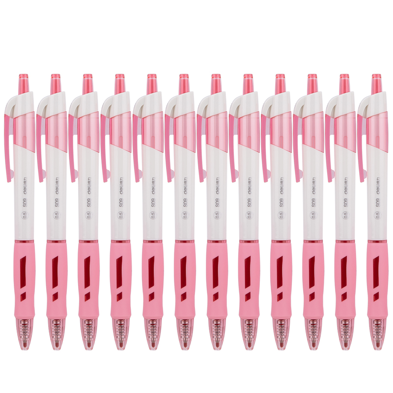 得力（deli）S09 按動子彈頭中性筆 紅色簽字筆 0.5mm 12支/盒_http://m.bzsa.cn/img/images/C202009/1599195151202.jpg