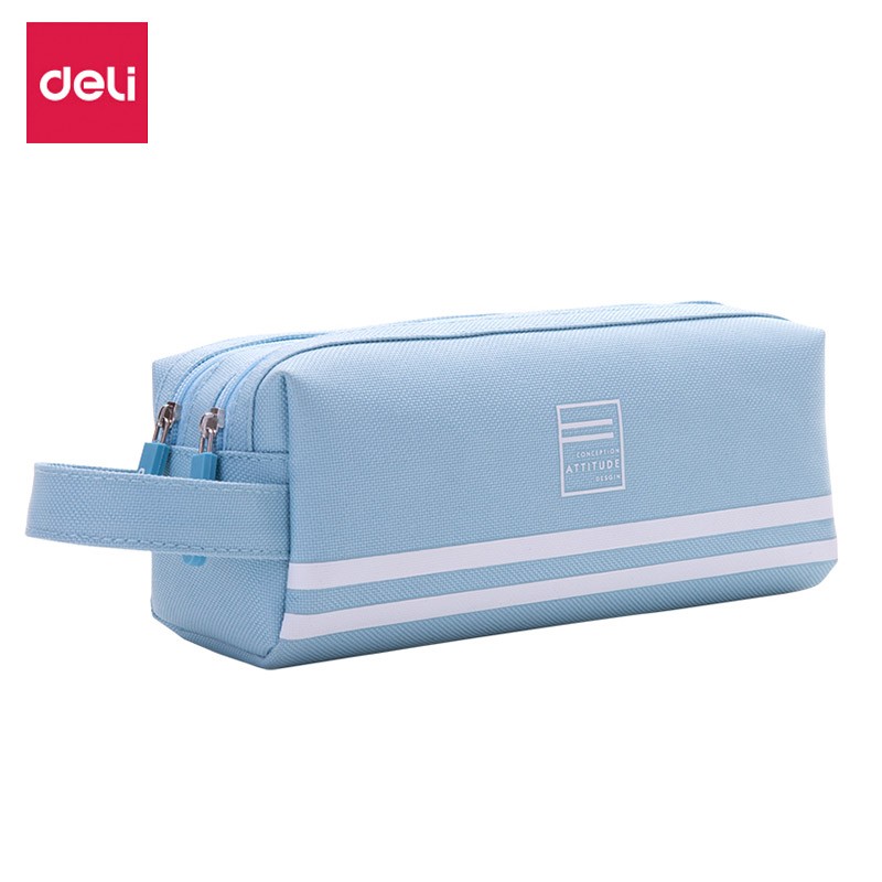 得力（deli） 帆布淺藍(lán)66772 筆袋大容量文具盒鉛筆袋 