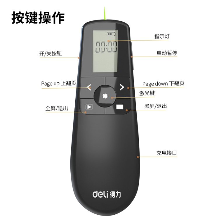 得力(deli)綠色光液晶屏顯示可充電幻燈片遙控筆PPT投影筆激光翻頁(yè)筆電子筆演講筆激光筆 無(wú)線演示器 2804_http://m.bzsa.cn/img/images/C202103/1615970672652.jpg