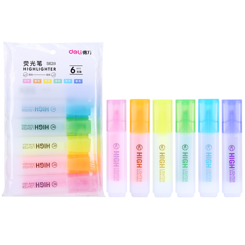 得力（deli）彩色熒光筆 水性記號筆手賬涂鴉筆 重點標記筆 6色/袋 S628_http://m.bzsa.cn/img/images/C202111/1636450614488.jpg