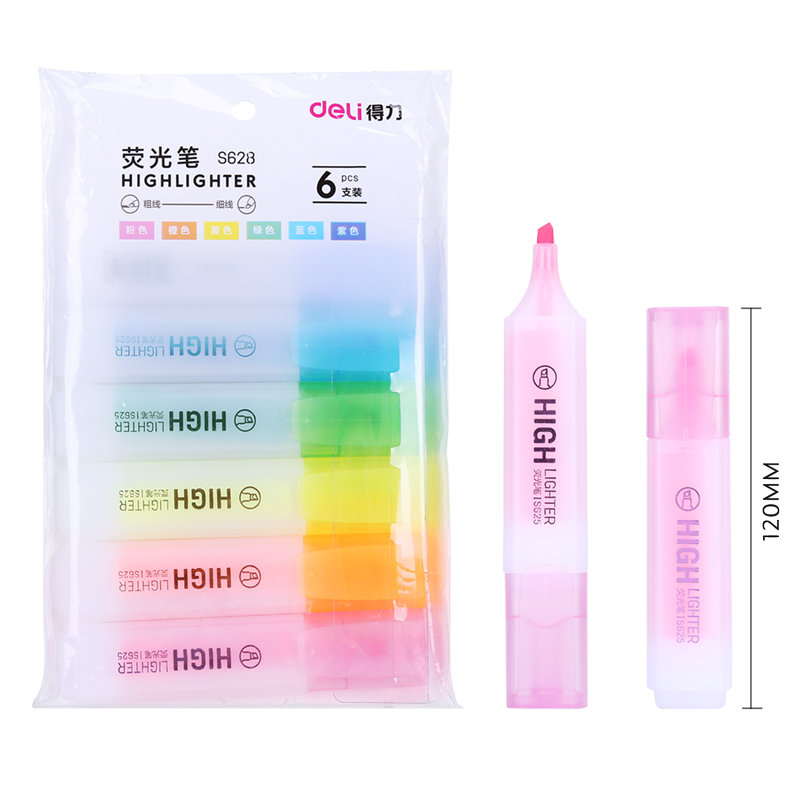 得力（deli）彩色熒光筆 水性記號筆手賬涂鴉筆 重點標記筆 6色/袋 S628_http://m.bzsa.cn/img/images/C202111/1636450615268.jpg