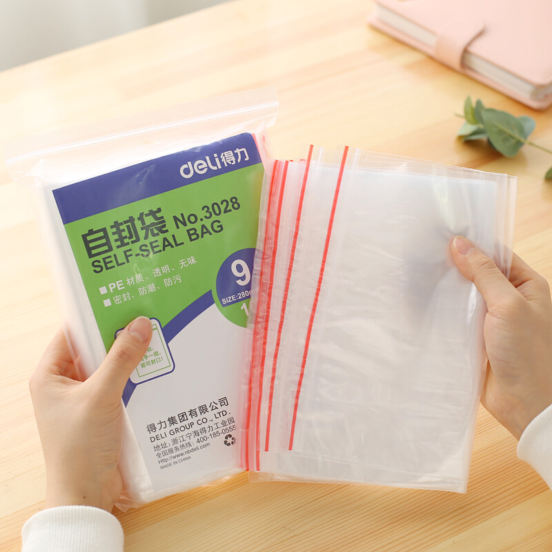 得力（deli） 3028 自封袋(透明)-9號(hào)(100個(gè)/包)280ｘ200mm0.04mm_http://m.bzsa.cn/img/sp/206/61fd053f-3175-48ac-a4f1-431ef4b5687c.jpg
