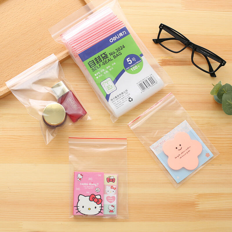 得力（deli） 3024 自封袋(透明)-5號(hào)(100個(gè)/包)150ｘ100mm0.04mm_http://m.bzsa.cn/img/sp/206/85122125-6f95-4b11-b124-715a885eb915.jpg
