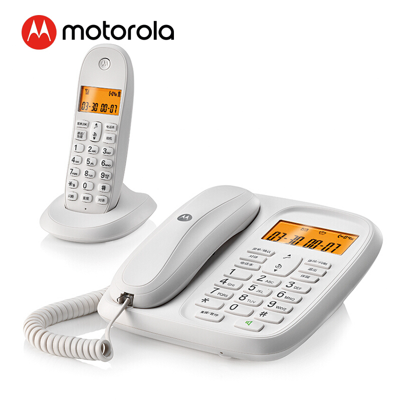 摩托羅拉（Motorola） CL101C 數(shù)字無繩電話機(jī)座機(jī)子母機(jī)中文顯示免提套裝辦公家用一拖一固定無線座機(jī) （白色）_http://m.bzsa.cn/img/sp/2147/b92373a3-9b0d-4be8-96d7-a32a161b24a2.jpg