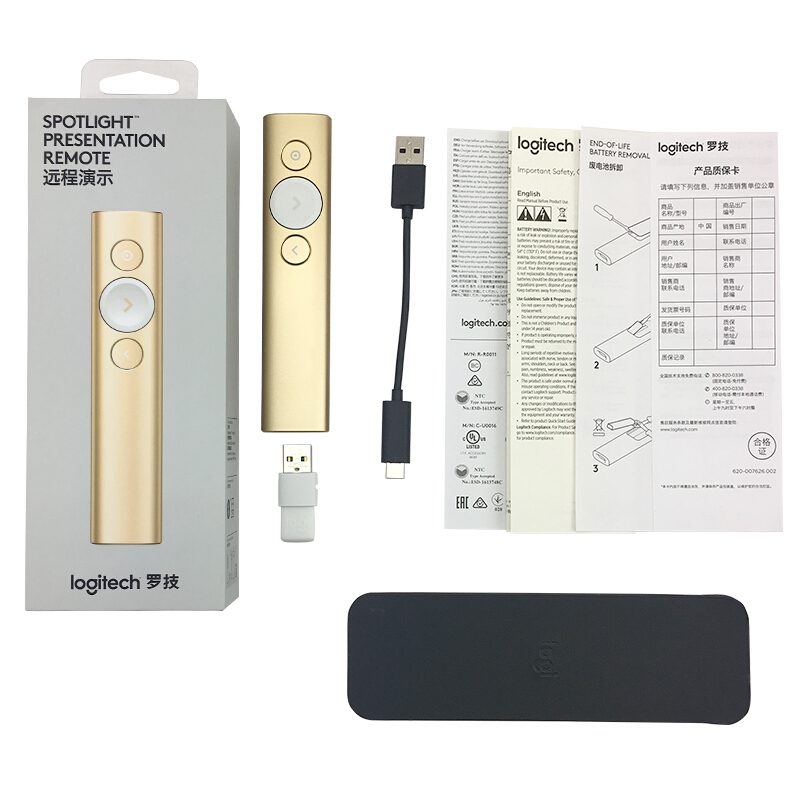 羅技（Logitech） Spotlight 無線演示器 投影筆 翻頁器 非激光筆 演示筆 演講神器 放大聚焦液晶屏可顯 (金色) _http://m.bzsa.cn/img/sp/242/af494d6b-0772-418e-9e3f-7fd05b6feba7.jpg