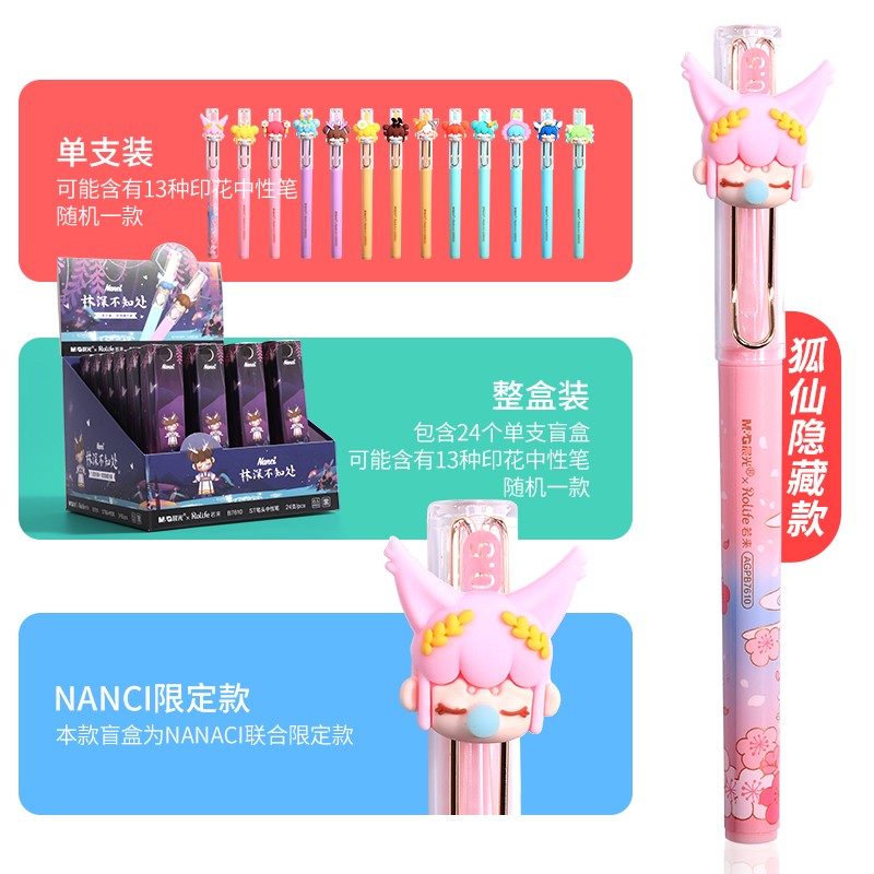 晨光（M&G）Nanci囡茜聯(lián)名盲盒中性筆林深不知處筆黑色速干ST筆頭筆學(xué)生考試專用ins超萌可愛少女心文具 B7610拔帽中性筆24支_http://m.bzsa.cn/newimg/C202309/1695106095853.jpg