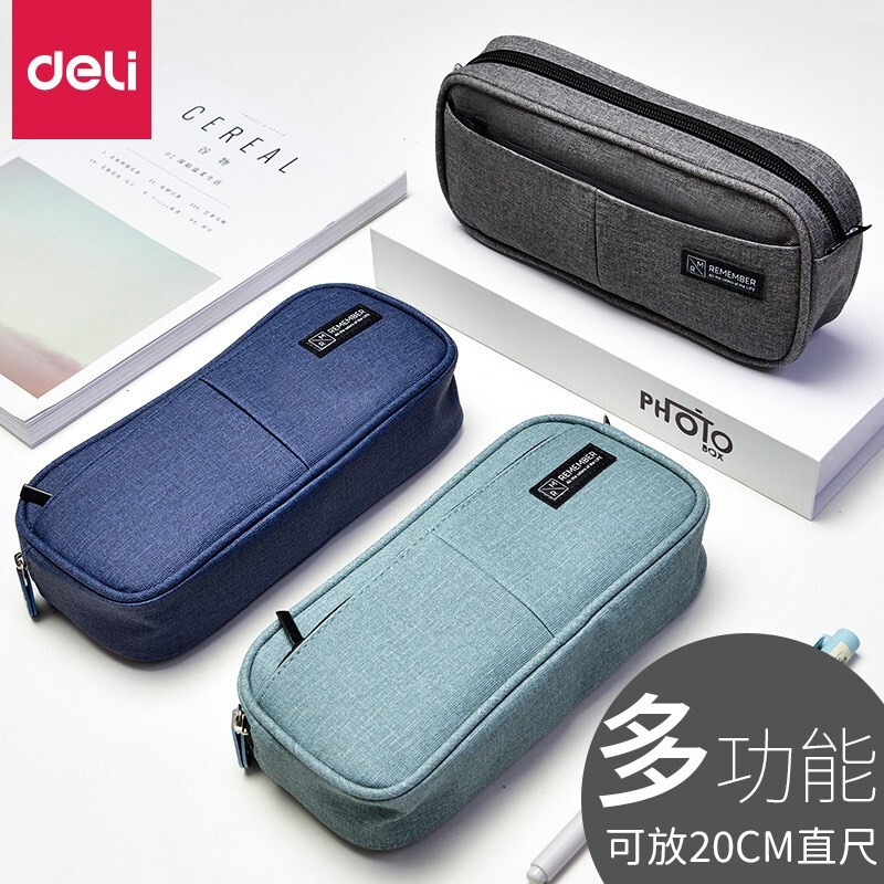 得力（deli） 多層大容量仿亞麻筆袋 深藍色66782_http://m.bzsa.cn/newimg/C202310/1697786162278.jpg